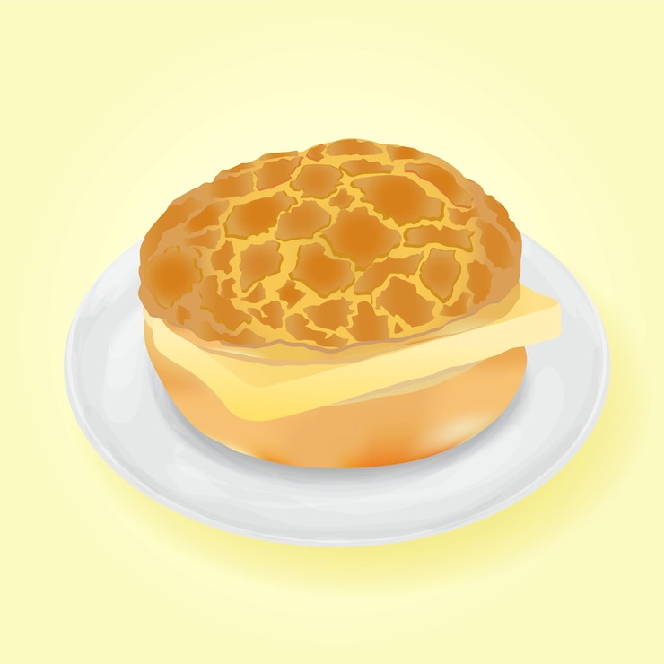 Comida cantonesa Estilo Hong Kong Bollo de piña con mantequilla Vector