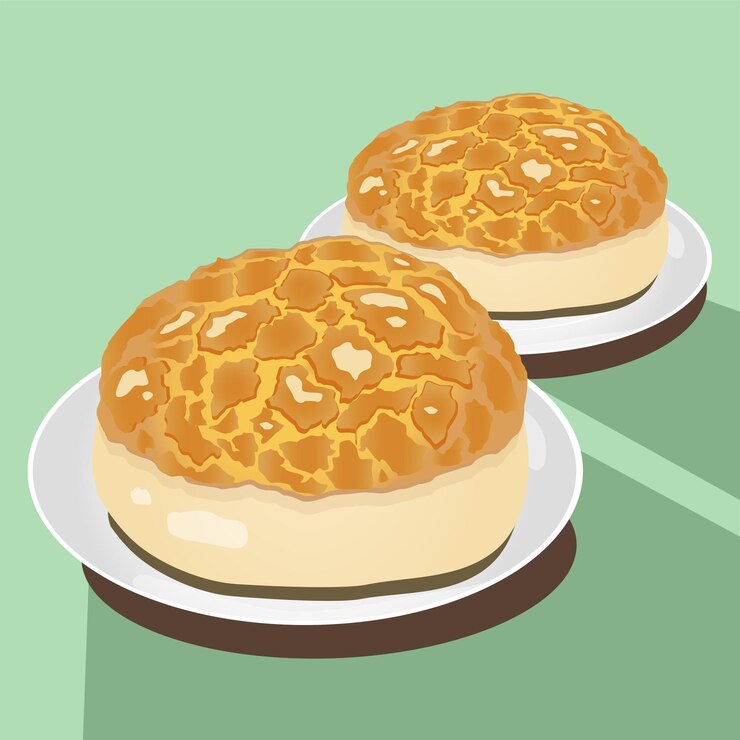 Comida cantonesa estilo Hong Kong Bollos de piña Vector