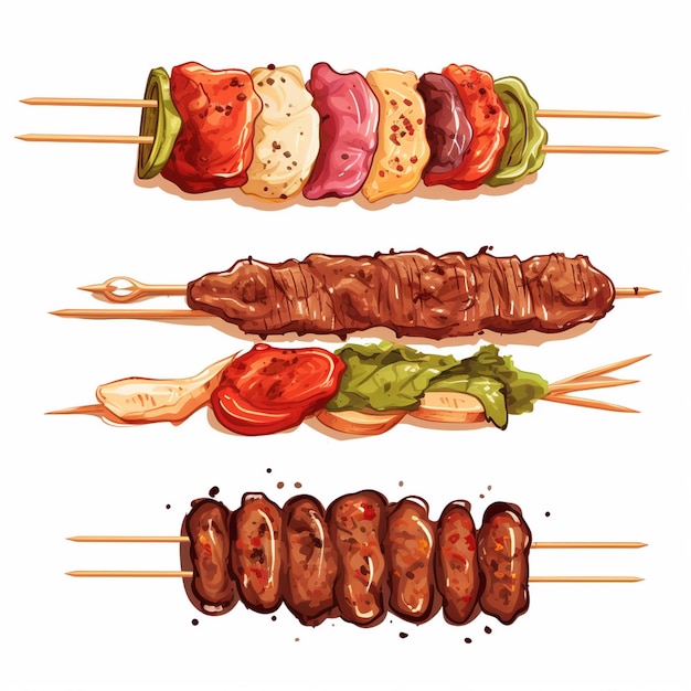 Comida carne kebab carne restaurante parrilla vector comida a la parrilla diseño delicioso turco menú