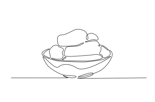 Comida chatarra en el cuenco dibujo continuo de una línea