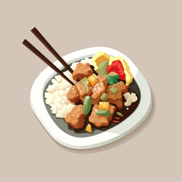 Comida china Cerdo agridulce deliciosa comida asiática auténtica menú de ilustración vectorial aislado