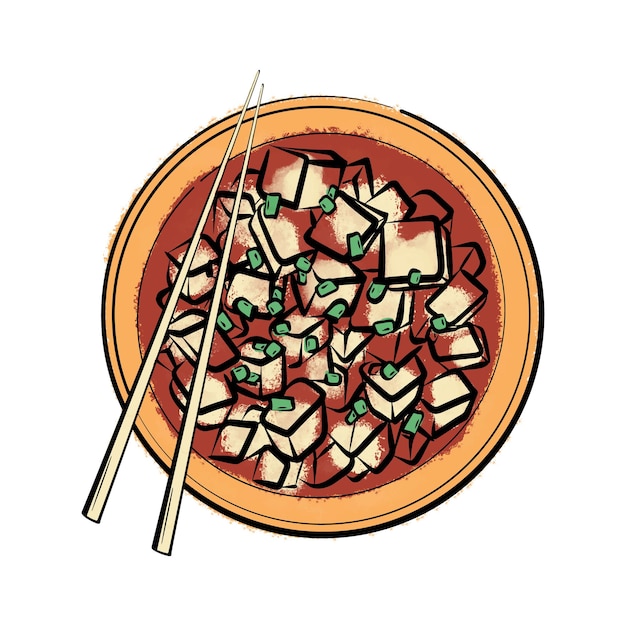 Comida china mapo tofu. cocina asiática. ilustración de vector plano