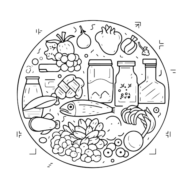 comida para colorear página dibujo lineal día