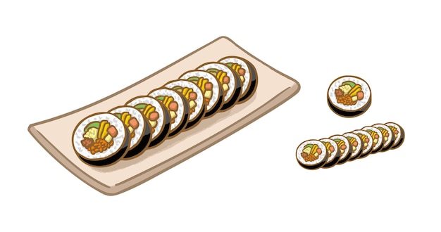 Comida coreana Gimbap en el plato