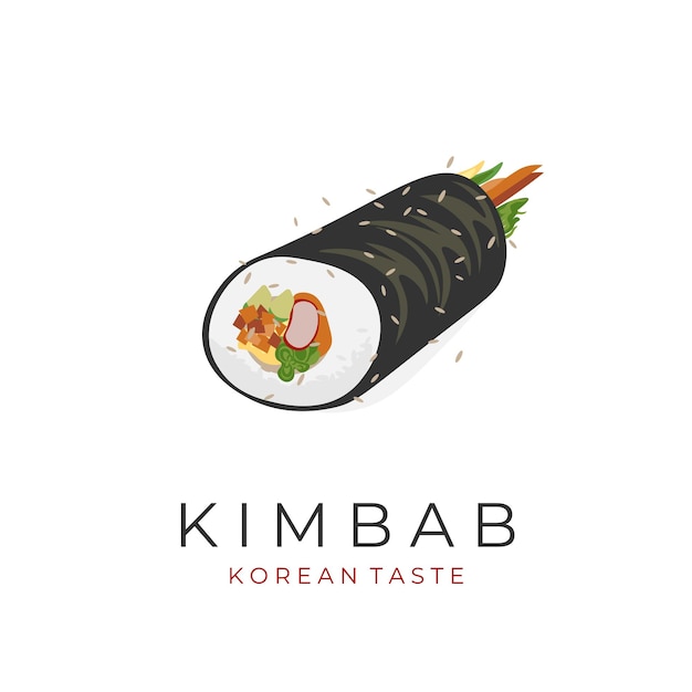 Comida Coreana Kimbap Gimbap Roll Vector Ilustración Logo