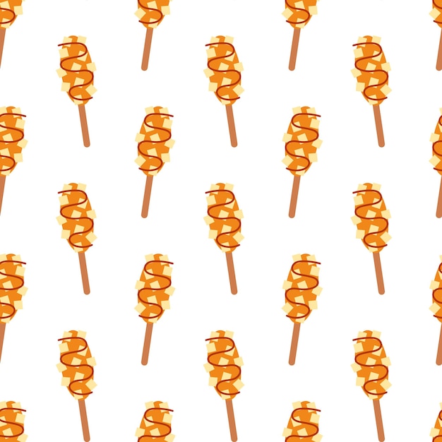 Comida coreana Patrón sin costuras Tteok kkochi Fondo cocina asiática Ilustración plana vectorial