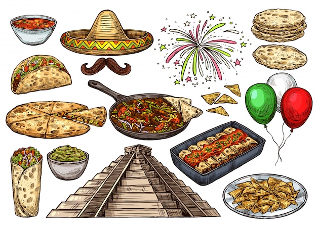 Comida de croquis de vacaciones mexicanas del cinco de mayo