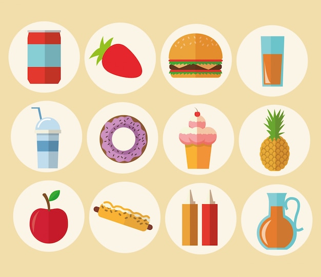 Comida deliciosa. Icono de comida establece icono. Concepto de menú.