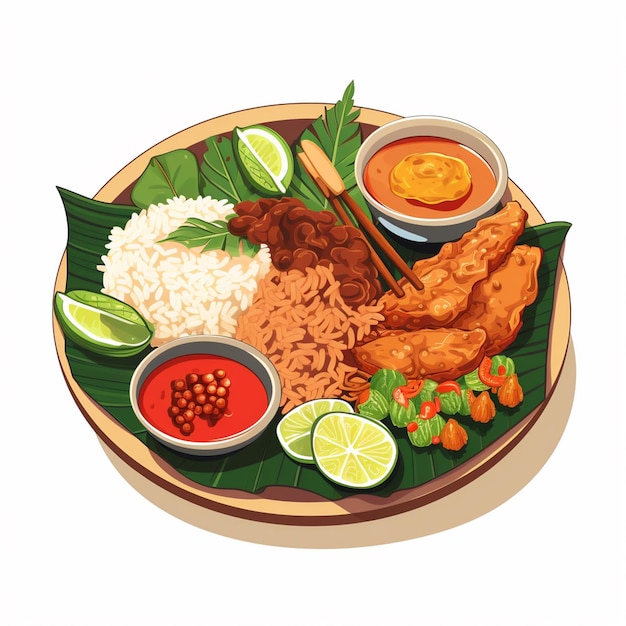 Vector comida deliciosa ilustración indonesia plato tradicional cena almuerzo indonesio menú vectorial