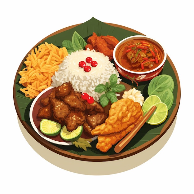 Vector comida deliciosa ilustración indonesia plato tradicional cena almuerzo indonesio menú vectorial