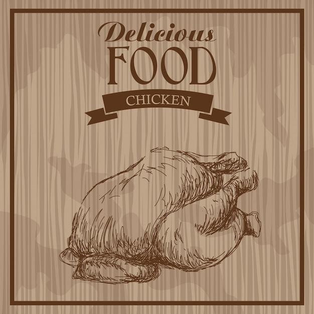 comida deliciosa. pollo dibujado a mano poster vintage