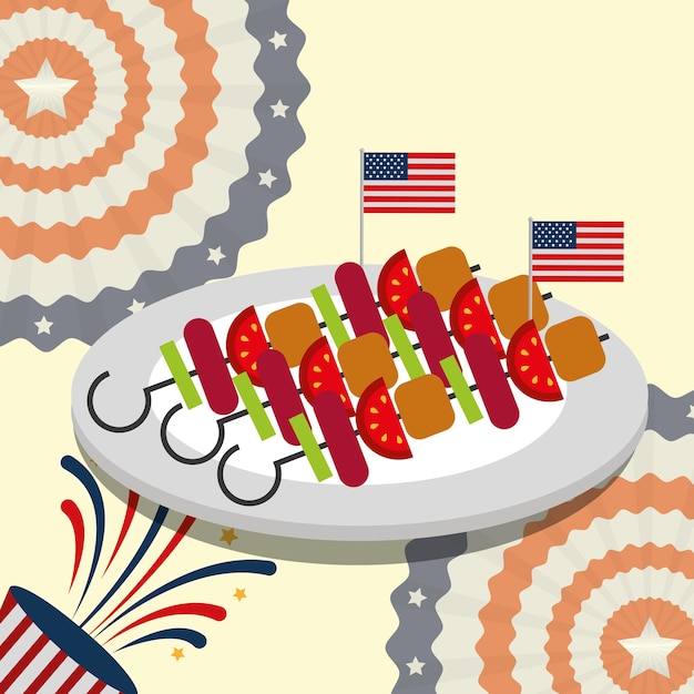 Vector comida día de la independencia americana