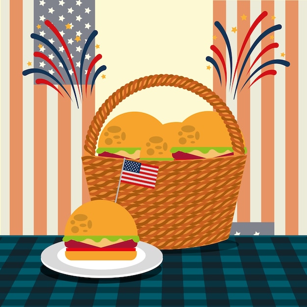 Vector comida día de la independencia americana