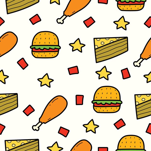 comida dibujada a mano doodle diseño de patrón de dibujos animados