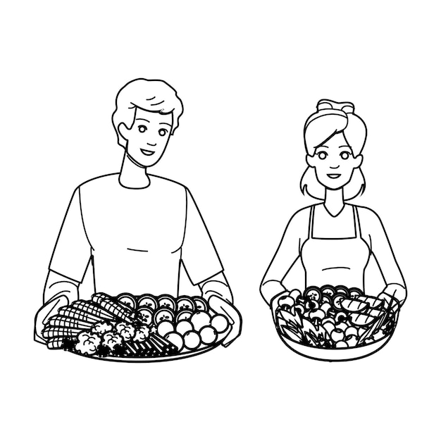 comida dieta basada en plantas vector vegano vegetariano aguacate tazón salud ensalada comida dieta basada en plantas personaje gente línea negra ilustración