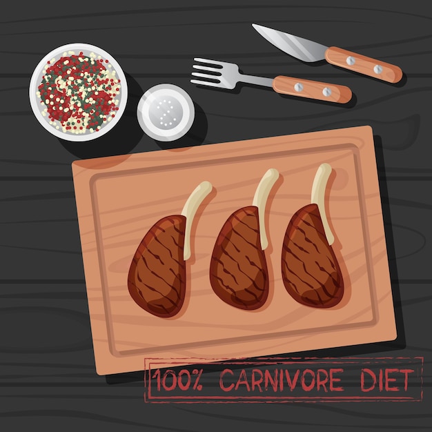 Vector comida de la dieta carnívora concepto de nutrición saludable para los amantes de la carne concepto de dieta carnívora