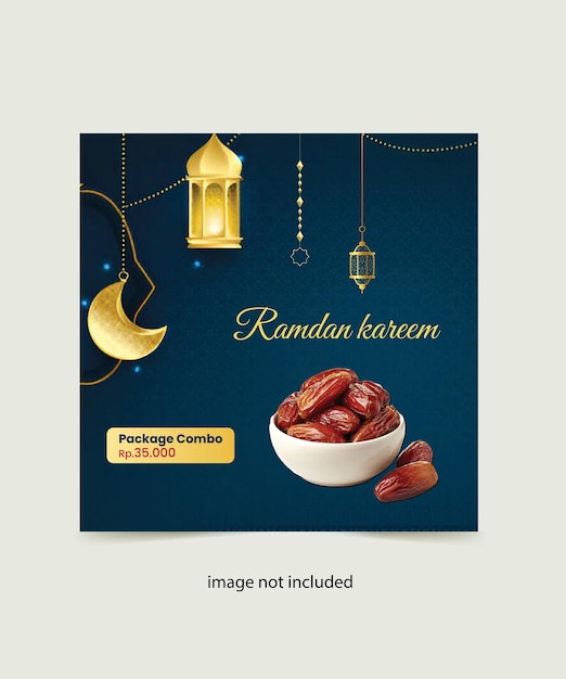 Comida especial de Ramadán Kareem y menú de iftar banner de redes sociales o plantilla de publicación en Instagram