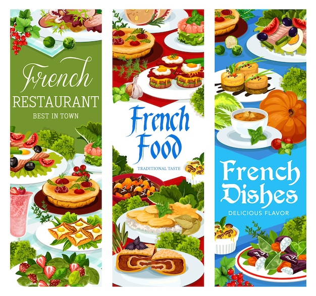 Vector comida francesa francia cocina vector platos banners