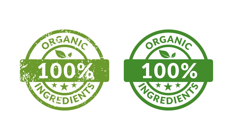 Vector comida fresca vegetariana 100 por ciento icono de sello de goma verde aislado sobre fondo blanco. ilustración