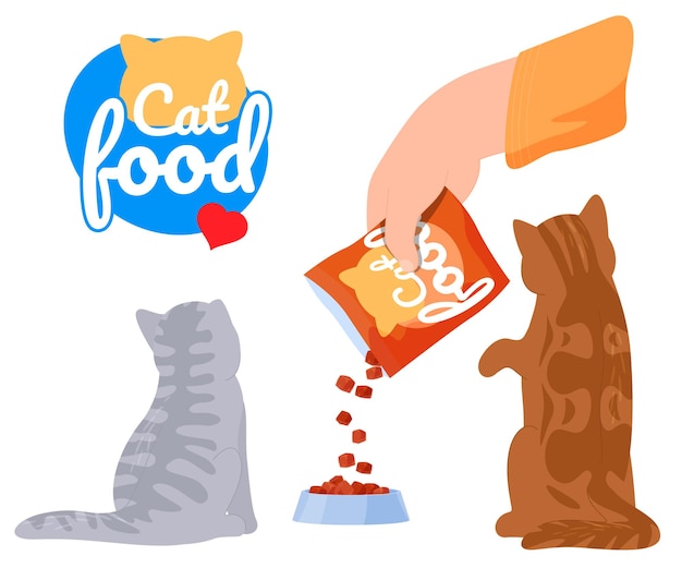 Vector comida para gatos, alimentación para gatos, logo de comida para gatos.