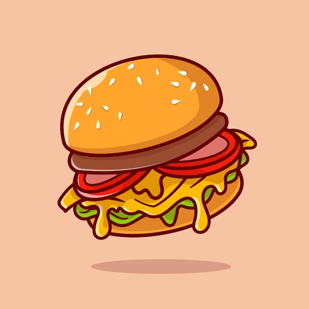 Comida de hamburguesa con queso derretido ilustración de icono de vector de dibujos animados flotante. alimentos objeto plano aislado