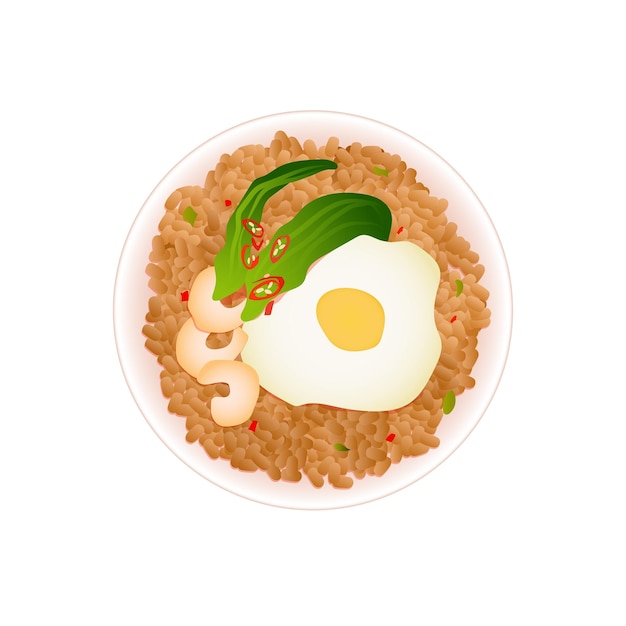 Comida indonesia, ilustración vectorial de color, aislada en el fondo blanco, Nasi Goreng