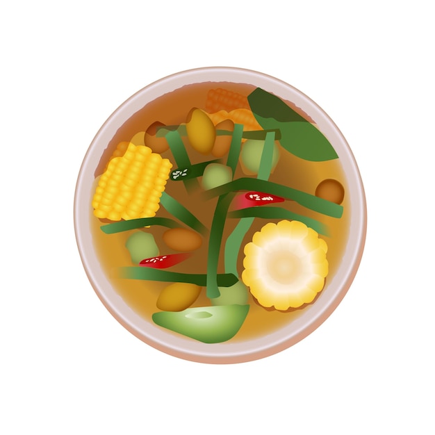 Comida indonesia, ilustración vectorial de color, aislada en el fondo blanco, Sayur Asem