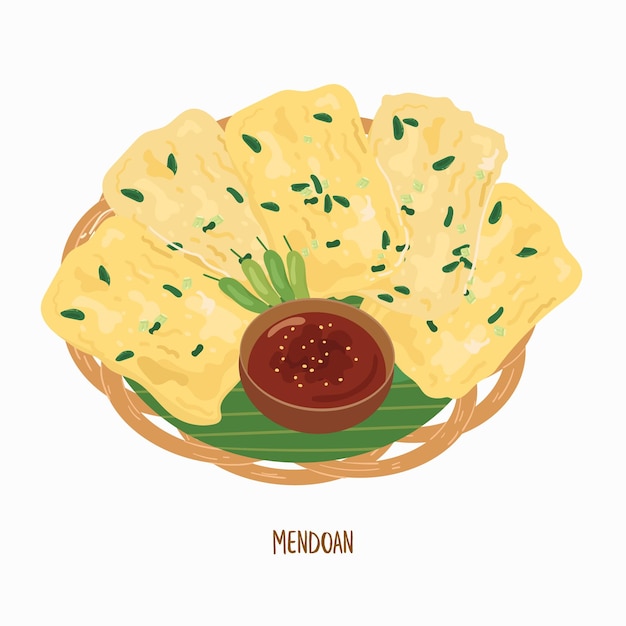 Vector comida indonesia llamada tempe mendoan, ilustración vectorial de comida asiática