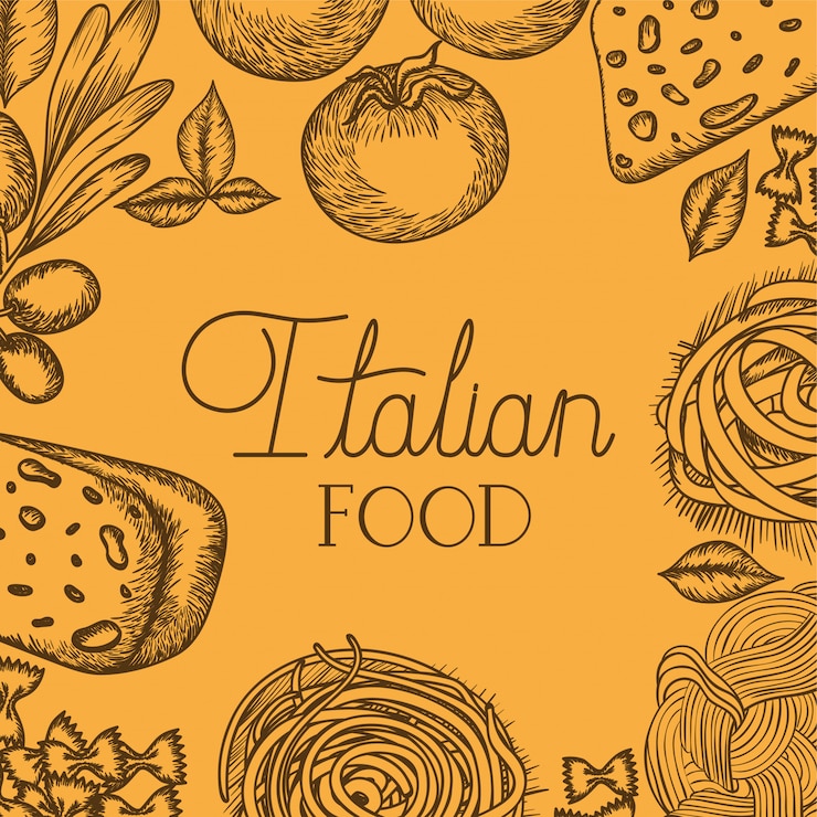 Vector comida italiana elaborada con ingredientes del set.