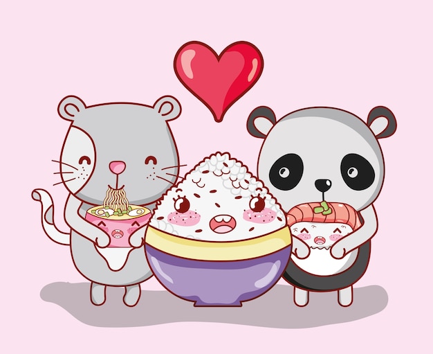 Comida japonesa y animales kawaii