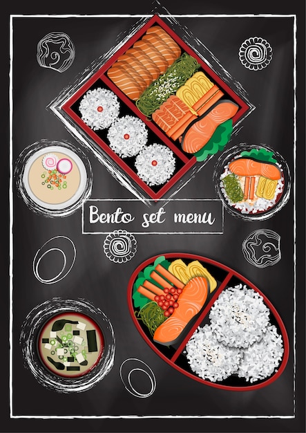 Comida japonesa con fondo de pizarra