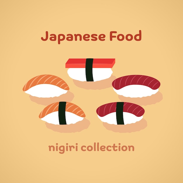Comida japonesa Ilustración plana Colección Sushi Nigiri