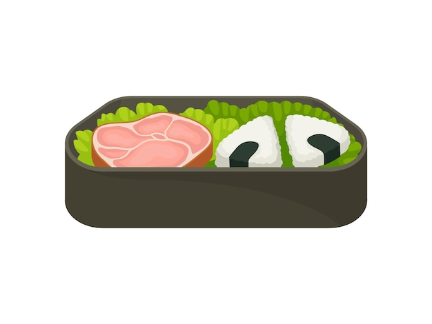 Comida japonesa en lonchera negra, tradiciones asiáticas.