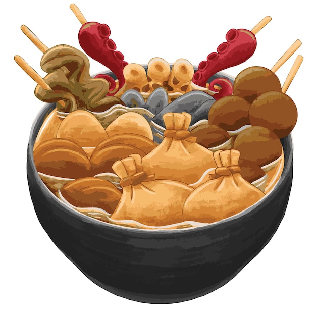 Comida japonesa Oden en estilo de diseño plano