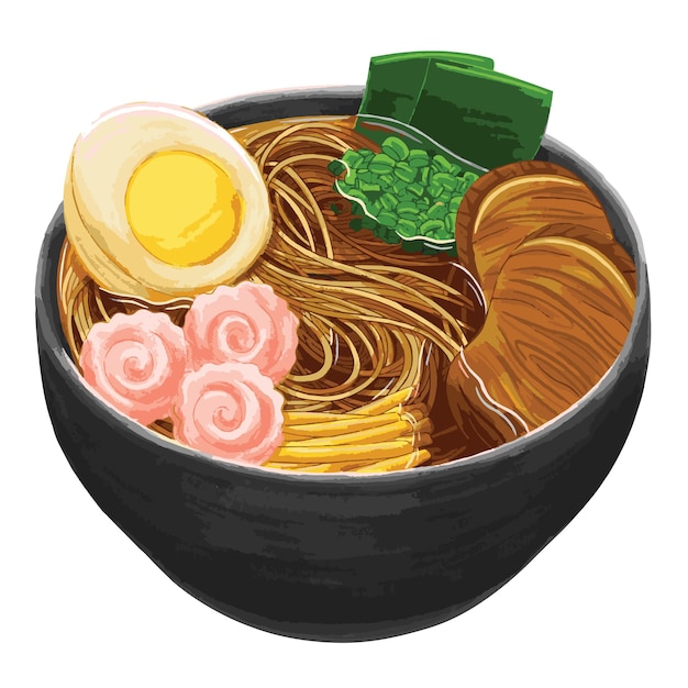 Comida japonesa ramen en estilo de diseño plano.