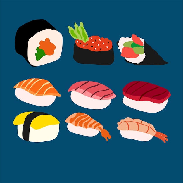 Comida japonesa Sushi Vector de dibujos animados