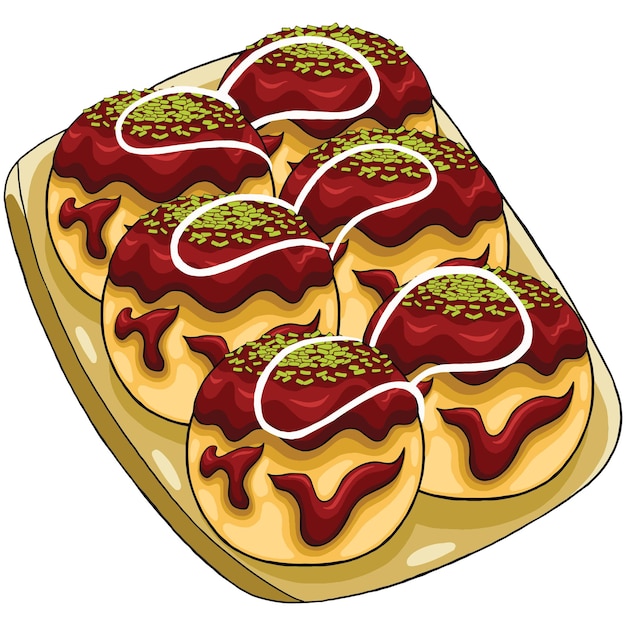 Comida japonesa takoyaki en estilo de diseño plano.