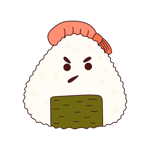 Comida japonesa tradicional Onigiri lindo asiático con cara graciosa Ilustración vectorial