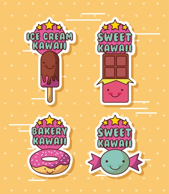 Vector comida kawaii con fondo