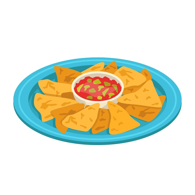 Comida mexicana. Nachos. Totopos de maíz con varios aditivos y salsa. Bocadillo.