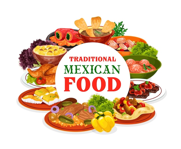 Vector comida mexicana de platos de verduras y carnes