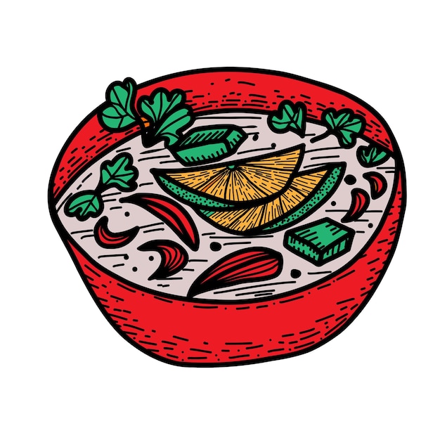 Vector comida mexicana sopa de lima ilustración vectorial dibujada a mano en estilo garabato