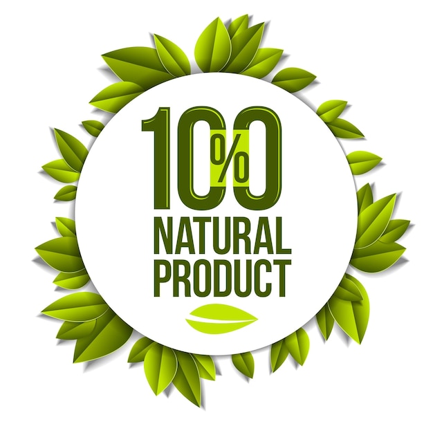 Comida orgánica, insignia de producto natural, elemento de diseño 100 por ciento natural, promoción de productos orgánicos, diseño vectorial hecho en estilo realista de corte de papel.