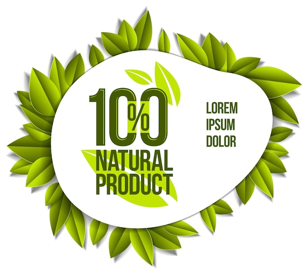 Comida orgánica, insignia de producto natural, elemento de diseño 100 por ciento natural, promoción de productos orgánicos, diseño vectorial hecho en estilo realista de corte de papel.