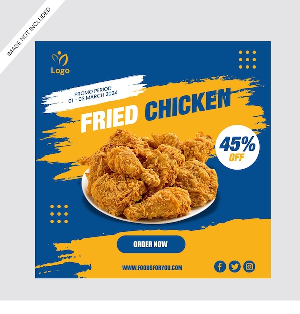 Vector comida de pollo frito promoción en las redes sociales plantilla de diseño de publicaciones de instagram