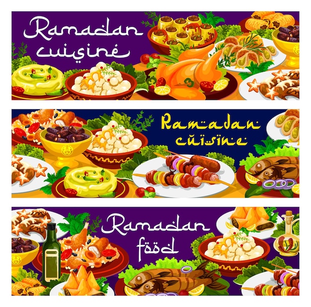 Vector comida de ramadán, iftar biryani y comidas de eid mubarak