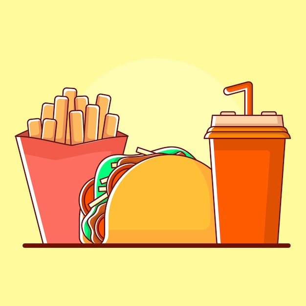 Comida rápida y bebida en la ilustración de diseño plano