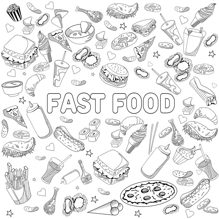 Vector comida rápida para colorear libro diseño vector línea arte