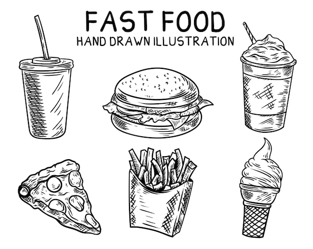 Comida rápida dibujado a mano ilustración