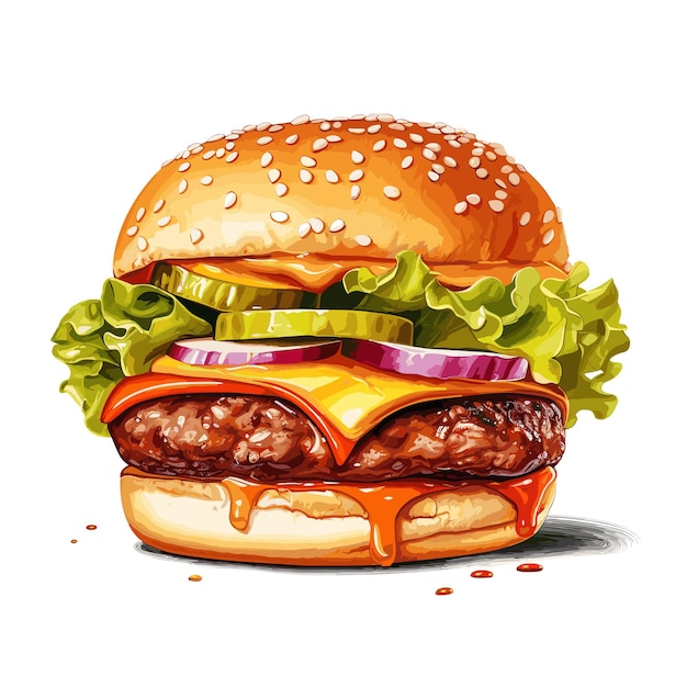 Vector comida rápida de hamburguesa fresca con menú de comida rápida de carne y queso ilustración